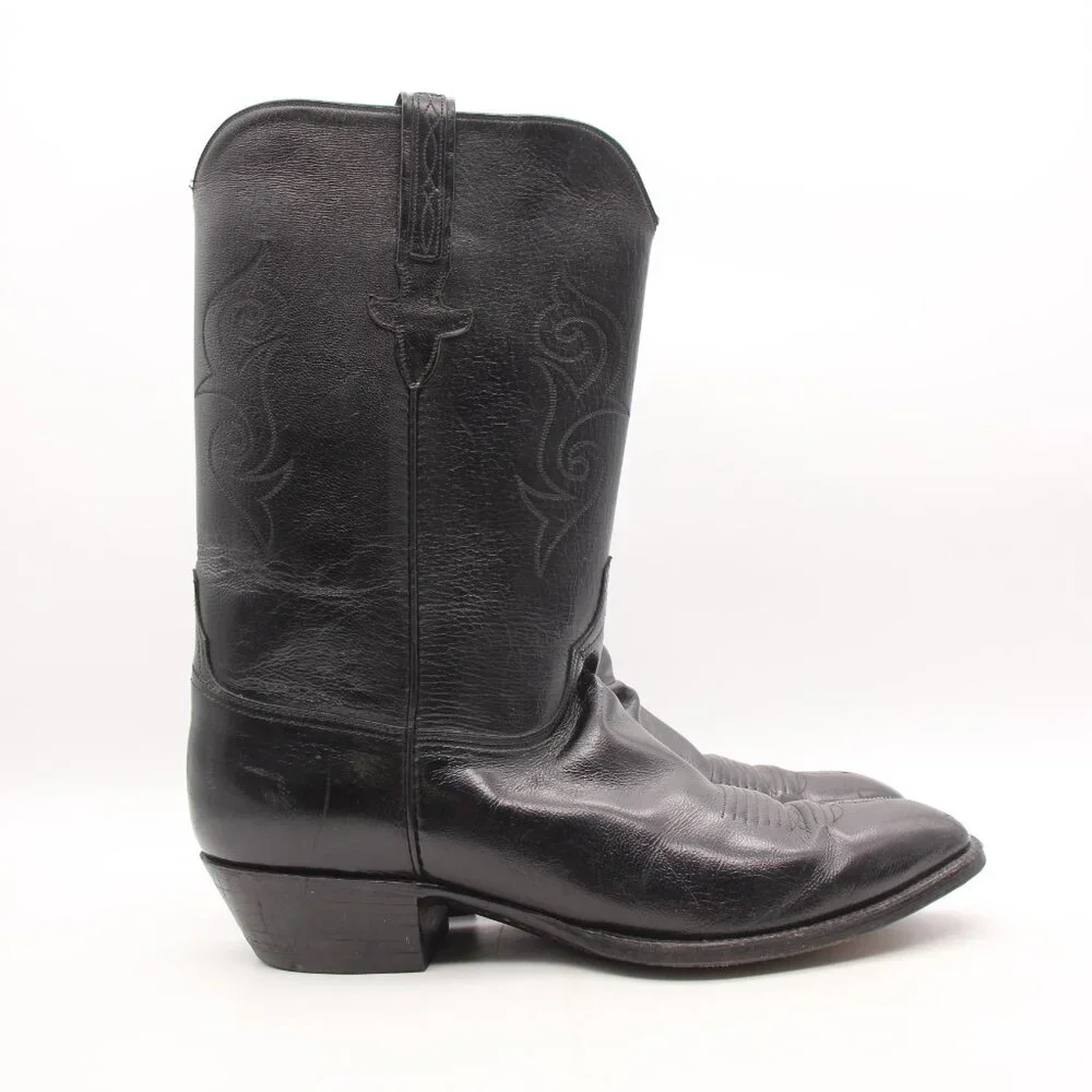 Lucchese Western Cowboy Boots Men's Size 12 D Black Leather Pull On USA 18062